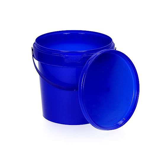 BenBow Eimer mit Deckel 1l blau 20x 1 Liter - lebensmittelecht, stabil, luftdicht, auslaufsicher, geruchsneutral - Aufbewahrungsbehälter aus Kunststoff, mit Henkel - leer von BenBow