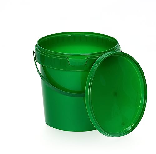 BenBow Eimer mit Deckel 1l grün 20x 1 Liter - lebensmittelecht, stabil, luftdicht, auslaufsicher, geruchsneutral - Aufbewahrungsbehälter aus Kunststoff, mit Henkel - leer von BenBow