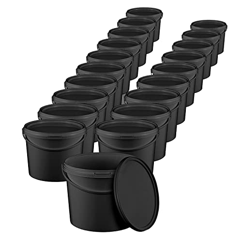 BenBow Eimer mit Deckel 1l schwarz 100x 1 Liter - lebensmittelecht, stabil, luftdicht, auslaufsicher, geruchsneutral - Aufbewahrungsbehälter aus Kunststoff, mit Henkel - leer von BenBow