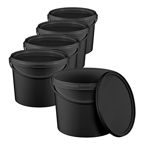 BenBow Eimer mit Deckel 1l schwarz 5X 1 Liter - lebensmittelecht, stabil, luftdicht, auslaufsicher, geruchsneutral - Aufbewahrungsbehälter aus Kunststoff, mit Henkel - leer von BenBow