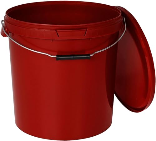 BenBow Eimer mit Deckel 20l rot 20x 20 Liter - lebensmittelecht, stabil, luftdicht, auslaufsicher, geruchsneutral - Aufbewahrungsbehälter aus Kunststoff, mit Henkel - leer von BenBow