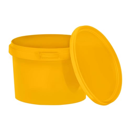 BenBow Eimer mit Deckel gelb 5X 0,5 Liter - lebensmittelecht, stabil, luftdicht, auslaufsicher, geruchsneutral - Aufbewahrungsbehälter aus Kunststoff, mit Henkel - leer von BenBow
