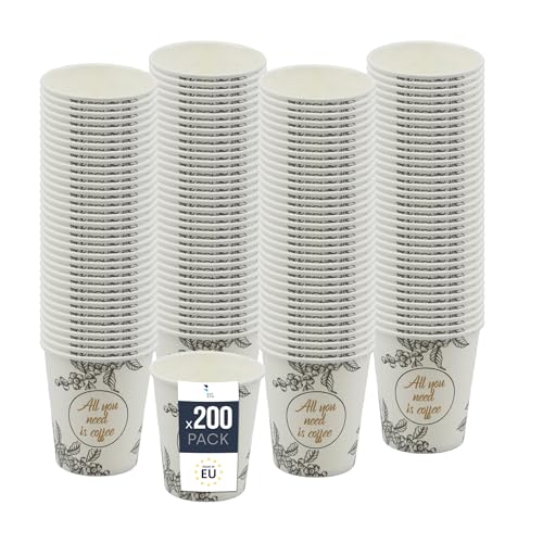 BenBow Kaffeebecher 180 ml x 200, Pappbecher zum Mitnehmen, Einwegbecher für Unterwegs, All You Need Is Coffee, Kaffee Becher für Büro und Kaffeemaschinen, Robust und Praktisch von BenBow