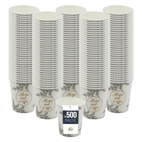 BenBow Kaffeebecher 250 ml x 500, Pappbecher zum Mitnehmen, Einwegbecher für Unterwegs, All You Need Is Coffee, Kaffee Becher für Büro und Kaffeemaschinen, Robust und Praktisch von BenBow