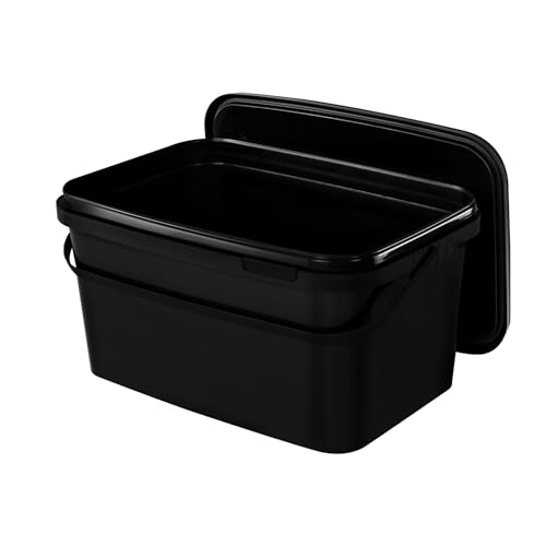 BenBow Rechteckiger Eimer mit Deckel 1x 5l schwarz - lebensmittelecht, stapelbare Kunststoffbox mit Henkel - luftdicht, auslaufsicher, geruchsneutral, ideal für Haushalt und Gewerbe - leer von BenBow
