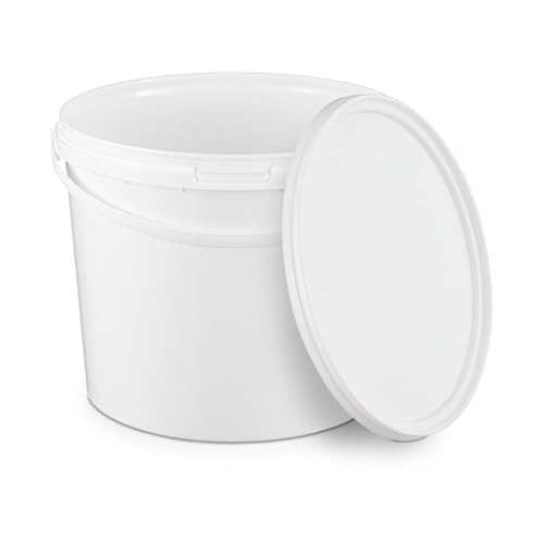 BenBow Eimer mit Deckel 5l weiß 10x 5l - lebensmittelecht, stabil, luftdicht, auslaufsicher, geruchsneutral - Plastikeimer mit Henkel - leer von BenBow