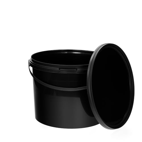 BenBow Eimer mit Deckel 5l schwarz 5X 5 Liter - lebensmittelecht, stabil, luftdicht, auslaufsicher, geruchsneutral - Aufbewahrungsbehälter aus Kunststoff, mit Henkel - leer von BenBow