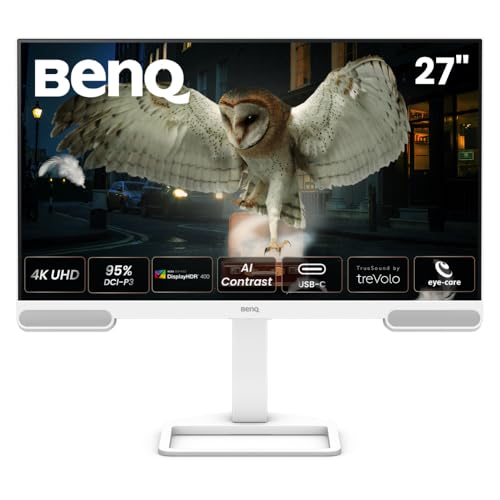 BenQ EW2790U 27" 4K mit 98% P3, exklusivem AI Contrast, integrierten 2.1-Kanal-Lautsprechern mit Tieftöner, 1 USB-Typ-C-Anschluss, 3 HDMI-Anschlüssen, ergonomischem Design und Eye-Care-Technologie von BenQ