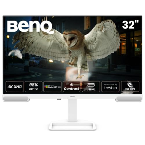 BenQ EW3290U 32" 4K mit 98% P3, exklusivem AI Contrast, integrierten 2.1-Kanal-Lautsprechern mit Tieftöner, 1 USB-Typ-C-Anschluss, 3 HDMI-Anschlüssen, ergonomischem Design und Eye-Care-Technologie von BenQ