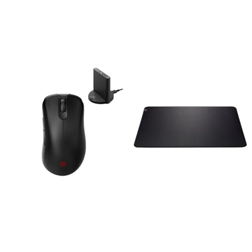 BenQ - Zowie EC2-CW Kabellose Ergonomische Esports Gaming Maus, Verbesserter Empfänger, Mausrad mit 24 Stufen, Ohne Treiber, Mittlere Größe, Schwarz & ZOWIR G-SR Gummi, Schwarz von BenQ