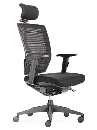 BenS 807H-Synchro-3 Luxuriöser ergonomischer Bürostuhl mit Kopfstütze, auch für größere Menschen geeignet, Sitztiefe, Lendenwirbelstütze, höhenverstellbare Rückenlehne, 3D-Armlehnen, EN-1335 von BenS