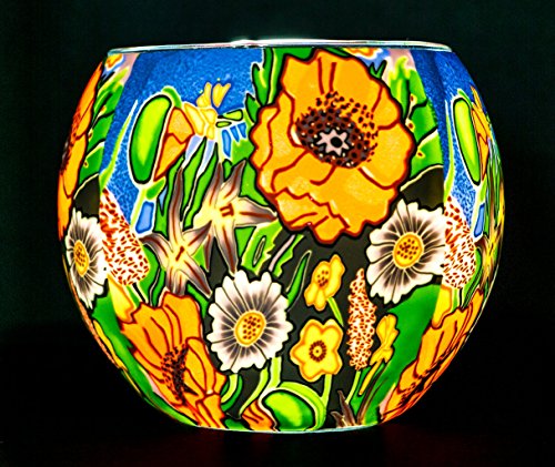 Benaya Wanddekoration Glas-Nachtlicht Teelichthalter – Poppy Garden von Benaya Art Ceramics