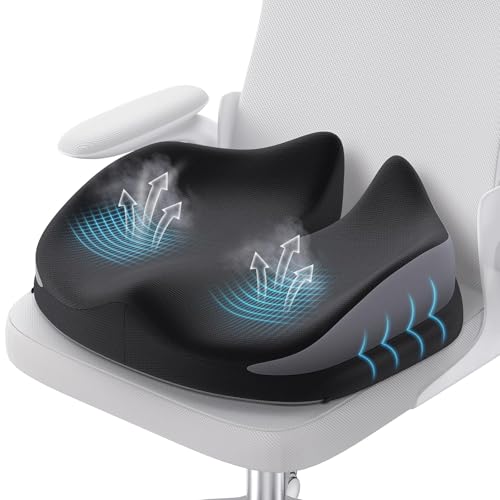 Benazcap Memory Foam Orthopädisch Sitzkissen für Bürostuhl, Rollstuhl und Autositz zur Linderung von Steißbein Schmerzen, Ischias und Rückenschmerzen, Schwarz von Benazcap