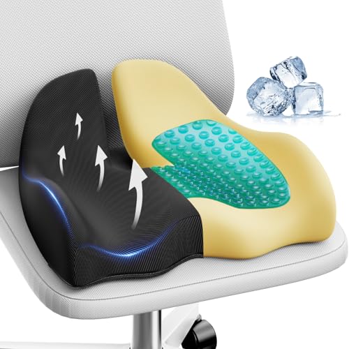 Benazcap X Großes Gel-Sitzkissen für Bürostuhl, Ergonomische Kissen aus Gel und Memory-Schaum, Steißbein-Po-Kissen für Gaming-Stuhl und Autositz, Schwarz von Benazcap