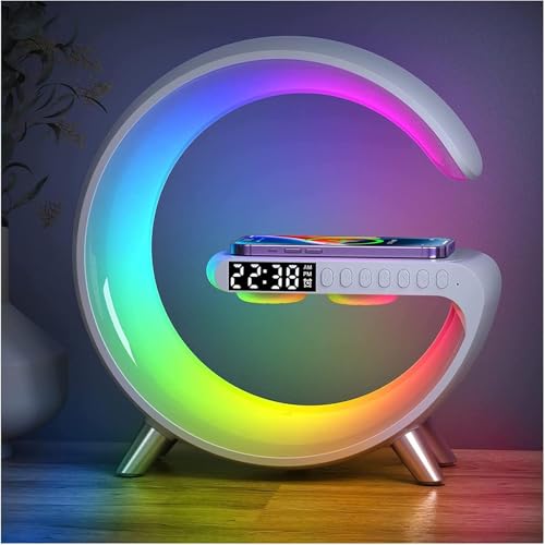 4-in-1 LED-Tischlampe, intelligentes kabelloses Ladegerät, Nachtlicht-Lampe, App-Steuerung, Bluetooth-Lautsprecher mit Wecker, Nachttischladung, Schreibtischlampe für Schlafzimmer, Büro, von Benbcing