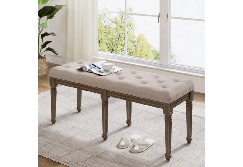 Bench. Sitzbank Bench Französischen Sitzbank 47x43x122, 122 cm Beige Braun Hocker Gepolsterte Garderobenbank Vintage von Bench.