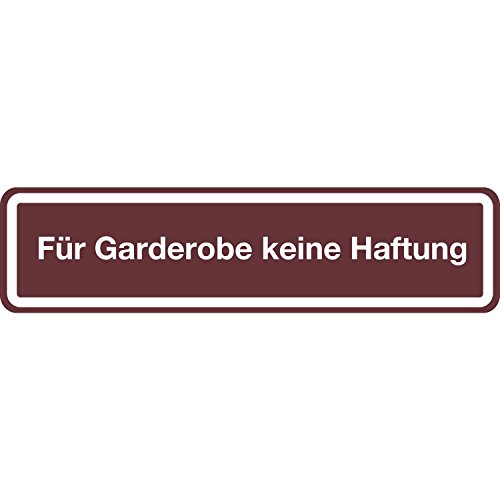 Hinweisschild "Für Garderobe keine Haftung" | selbstklebend | 200x48 mm | dunkel-braun | 1 Stück von Bender