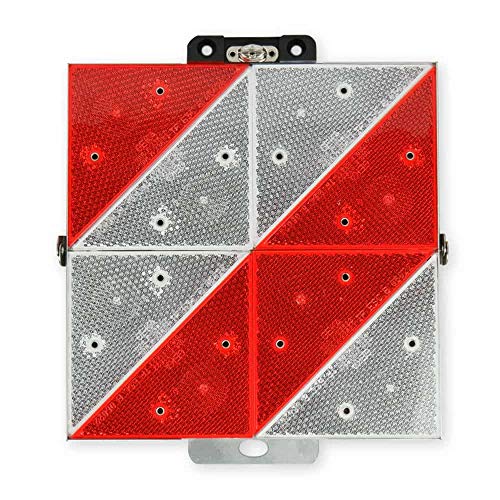 Kleine Park-Warntafel (285 mm x 285 mm) mit 8 rot-weißen Prismenrückstrahlern - auf Aluminium genietet - rechts- oder linksweisend - horizontal klappbar mit Drehwirbel zum Verschließen (linksweisend) von Bender