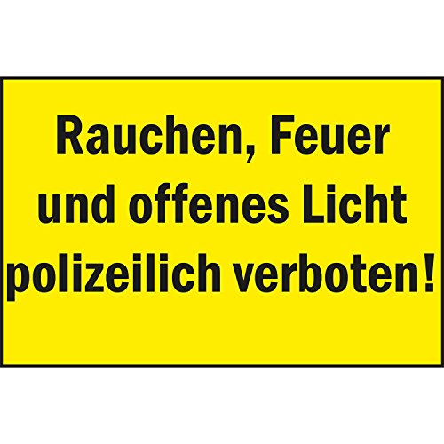 Verbotsschild "Rauchen, Feuer und offenes Licht polizeilich verboten!" | 250x150 mm | gelb/schwarz | 1 Stück von Bender