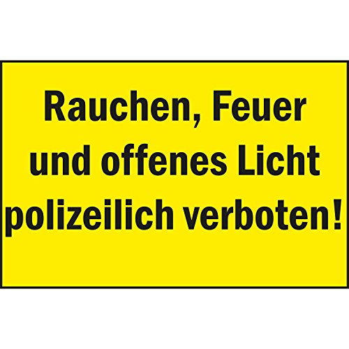 Verbotsschild "Rauchen, Feuer und offenes Licht polizeilich verboten!" | 400x250 mm | gelb/schwarz | 1 Stück von Bender