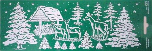 Fensterbild - Rehe im Wald an der Futterkrippe 11,5 x 33 cm von Bendig