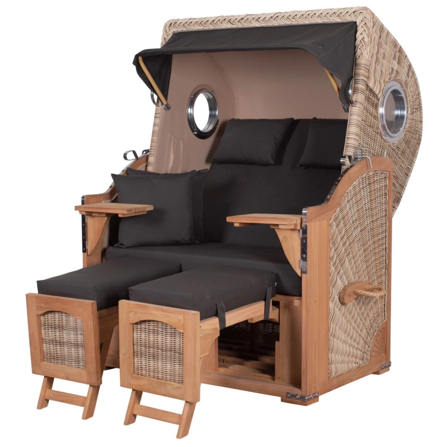 bene living Strandkorb Komplettset Ammersee Teak Bullauge PE Shell Modell 548 bene living Strandkorb Komplettset Ammersee Teak Bullauge PE Shell Modell 548 von Bene Living