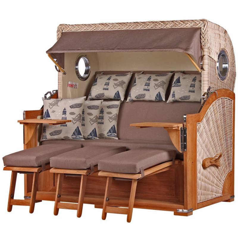bene living Strandkorb Komplettset Königssee 3 Sitzer Teak Bullauge PE Shell Modell 540 Inkl Liftersystem Schutzhülle Doppelrollen Glasbecherhalter von Bene Living