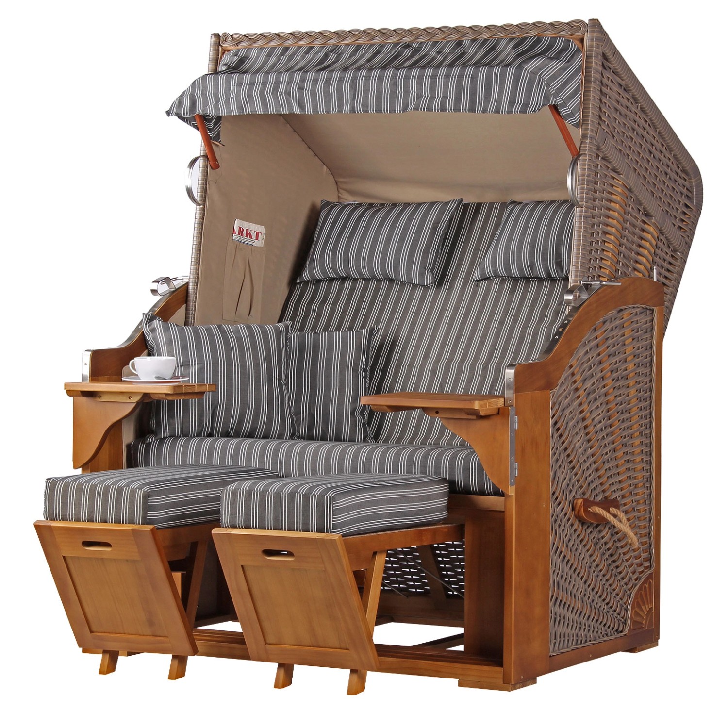 bene living Strandkorb Komplettset Schleswig Pinie Zweisitzer PE Mokka Modell 553 von Bene Living