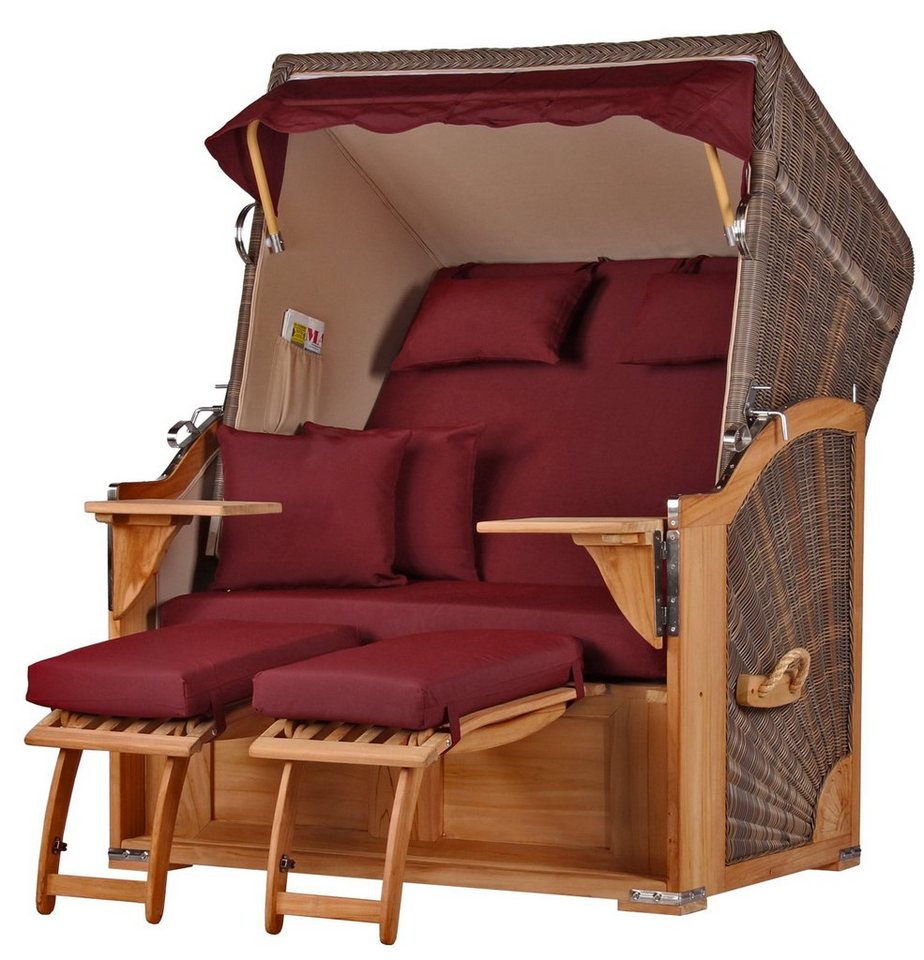 bene living Strandkorb Schaalsee 2-Sitzer Teak - PE grau - Modell 550, BxTxH: 125x80x170 cm, Volllieger ca. 175 Grad, Ostsee-Strandkorb, inkl. Liftersystem von Bene Living
