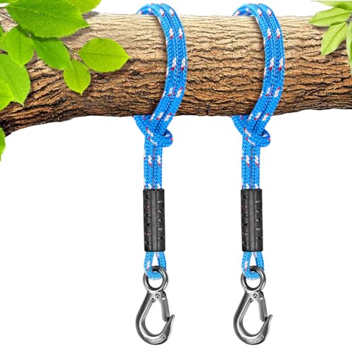 BeneLabel 2er Schaukel Baumbefestigung Seil, 1.5M Hängematte Befestigung Aufhängung Schnur mit Haken (400lbs) für Outdoor-Baum Hängesessel Spielplatz Set, 2500lbs, 10mm Durchmesser, Blau von BeneLabel