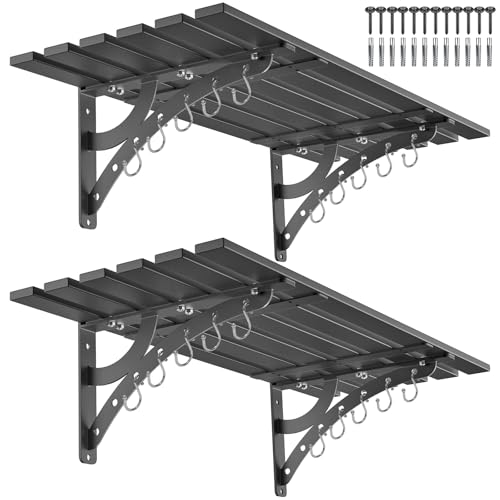 BeneLabel 2er Lagerregale, Schwerlast Werkzeugregal Wand Metall Regal Garage Schwarz Werkstatt Regalsystem Groß Breit mit Haken für Abstellraum/Keller/Abstellkammer/Küche, 96 x 40cm/Bis 205kg von BeneLabel