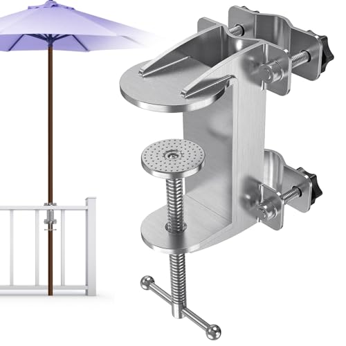 BeneLabel Upgraded Deck Umbrella Mount Bracket for Railing Carbon Steel Patio Umbrellas Holder Mount Adjustable Umbrellas Clamp Clip for Parasol, Terrace, Balcony von BeneLabel
