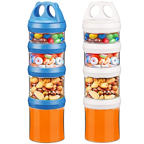 BeneLabel Snackdose Stapelbar, 2er Snackbox mit 4 Fächern Kinder Snackturm Behälter Vorratsdosen Aufbewahrungsbox 917ml Süßigkeiten Formel Reise Artikel Spender für Unterwegs BPA Frei, Weiß/Blau von BeneLabel