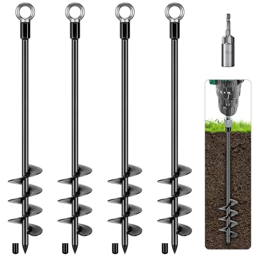 BeneLabel Zeltheringe Erdanker Bodenanker, 61cm Schwerlast Trampolin Schraubheringe 4er Groß Sand Erdnägel Spirale Windsturm Spike für Schaukel/Camping/Schuppen/Hund/Carport mit Fester Öse, Schwarz BeneLabel Zeltheringe Erdanker Bodenanker, 61cm Schwerlast Trampolin Schraubheringe 4er Groß Sand Erdnägel Spirale Windsturm Spike für Schaukel/Camping/Schuppen/Hund/Carport mit Fester Öse, Schwarz von BeneLabel