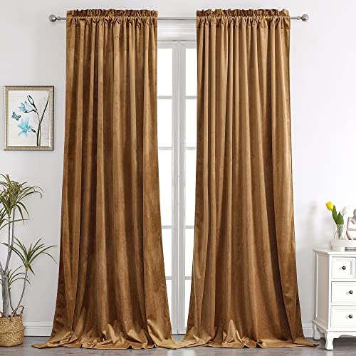 Benedeco Kamel-Samtvorhänge für Schlafzimmer, Fenster, superweiche Luxusvorhänge, Raumverdunkelung, wärmeisoliert, Stangentaschenvorhang für Wohnzimmer, B 122 x L 300 cm, 2 Paneele von Benedeco