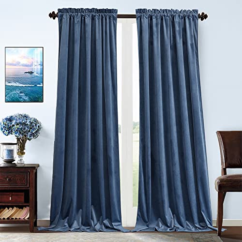 Benedeco Ozeanblaue Samtvorhänge für Schlafzimmer, Fenster, superweiche Luxusvorhänge, Raumverdunkelung, wärmeisolierte Stangentaschenvorhang für Wohnzimmer, B 132 x L 274 cm, 2 Paneele von Benedeco