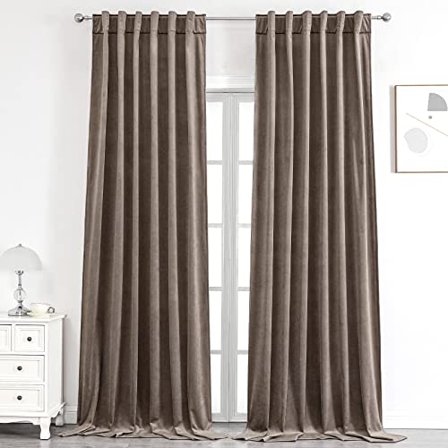 Benedeco Taupe Samtvorhänge für Schlafzimmer, Fenster mit Rückenschlaufe, super weiche Vintage-Luxus-schwere Vorhänge, Raumverdunkelung, B 132xL 300 cm, 2 Paneele von Benedeco