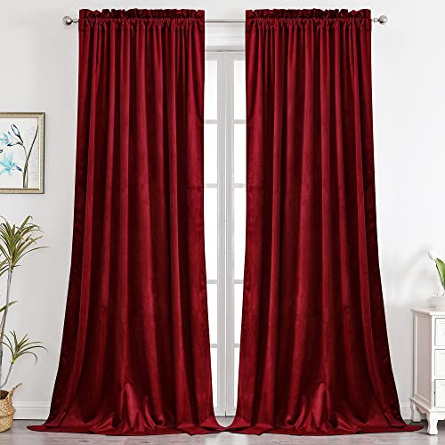 Benedeco Verdunkelungsvorhänge aus Samt, Weinrot, für Schlafzimmer/Fenster, Lichtfilterung, für Wohnzimmer, Verdunkelung, schalldicht, 132.1 x 243.8 cm lang, Set mit 2 Paneelen von Benedeco