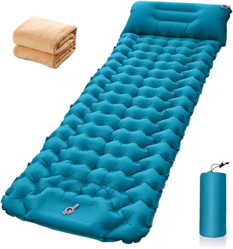 Beneges isomatte feldbett klappbar, tragbare selbstaufblasende Matratze mit Kissen für Camping Backpacking Angeln und Outdoor-Aktivitäten (Blue) von Beneges