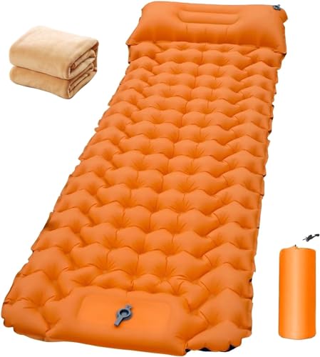 Beneges isomatte feldbett klappbar, tragbare selbstaufblasende Matratze mit Kissen für Camping Backpacking Angeln und Outdoor-Aktivitäten (Orange) von Beneges