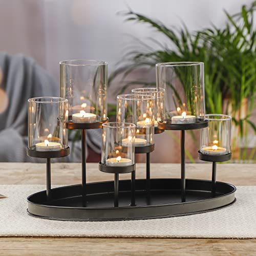 Kerzenhalter Teelichthalter Kerzenständer Windlicht Glas Kerzentablett schwarz von Benelando