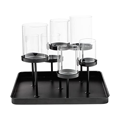 Kerzenhalter Teelichthalter Kerzenständer Windlicht Glas Kerzentablett schwarz von Benelando