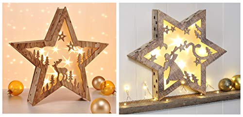 Benelando LED Holzstern Fenstersilhouette Leuchtbild Weihnachtsstern Stein Weihnachten (Engel) von Benelando
