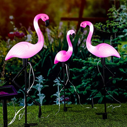 Benelando Solar LED Flamingo 3er Set Lampe Deko Gartenstecker Gartenfigur Solarlampe Deko von Benelando