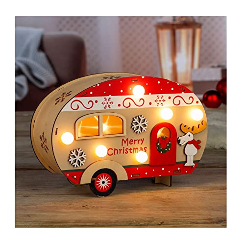 Benelando Weihnachten Wohnwagen Holz LED Tischleuchte Weihnachtsdeko innen Lichterkette von Benelando
