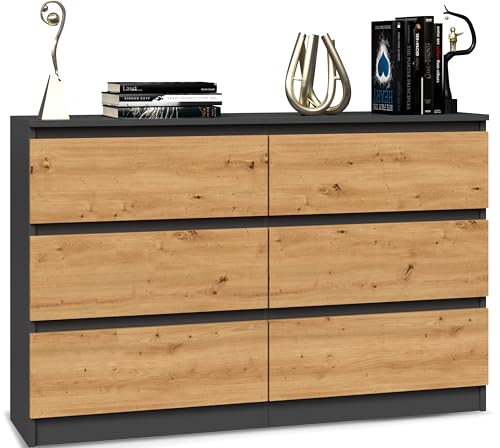 Beneli Kommode Anthrazit 120x30x75 cm | Schubladenkommode mit 6 Schubladen | Modernes Sideboard für Wohnzimmer, Schlafzimmer & Flur | Stilvolle Aufbewahrung von Beneli