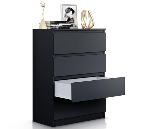 Beneli Kommode Schwarz 97x40x70 cm | Schubladenkommode mit 4 Schubladen | Modernes Sideboard für Wohnzimmer, Schlafzimmer & Flur | Elegante Aufbewahrung von Beneli