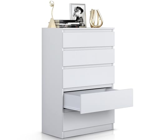 Beneli Kommode Weiß 110x40x70 cm | Schubladenkommode mit 5 Schubladen | Stilvolles Sideboard für Wohnzimmer, Flur & Schlafzimmer | Zeitloses Design von Beneli