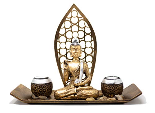 Deko-Set Buddha mit 2 Teelichthalter Schale Buddhafigur zur Meditation Entspannung oder Geschenkidee von Benera