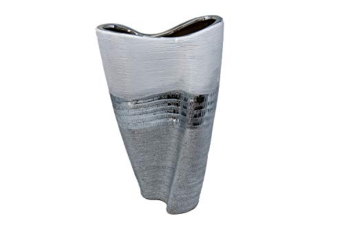 Moderne Vase aus Keramik Blumenvase Deko Pflanzen Gefäß 35 cm Hoch (Silber-Weiß) von Benera